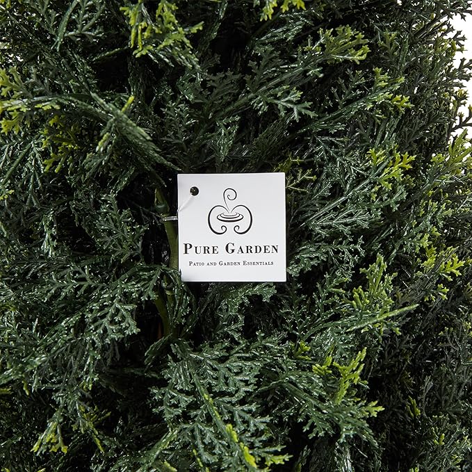 Artificial Cypress Topiary-37 Tower Style Faux Plant in Sturdy Pot - Realistic Indoor or Outdoor Potted Shrub-Home Decor by Pure Garden