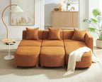 VANOMi 109.84" Modular Sectional Sofa with 3 Pillows, Convertible 5-Seater Comfy Boucle Cloud Couch with Ottoman, Modern Sectional Sofas for Living Room, Office, Apartment (Curry)