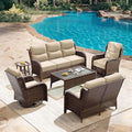 HILLGA Luxury Patio Furniture Set with 6-Inch Thick Cushions, High Back Outdoor Swivel Rocker Chairs Patio Loveseat and Couch, 6-Piece All Weather Conversation Set for Porch Deck Pool Yard, Beige (V3)