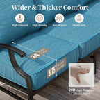 7 Piece Metal Outdoor Patio Furniture Sets, Patio Conversation Sets 3-Seater Sofa, 2 Rocking Chair, 2 Ottomans with 5.75" Thick Cushion, All-Weather Frame Backyard Furniture, Blue-2