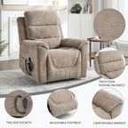 PELUMY Power Lift Recliner Chair for Elderly with Massage and Heat, Dual Motor Heavy Duty 350lbs Recliner, 8-Point Vibration & Lumbar Heating, Electric Lift Chair (Chenille, Khaki)