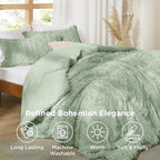 Bedsure Tufted Boho Comforter Set Twin Size - Sage Green Boho Bed Set, GentleSoft™ 2 Pieces Farmhouse Shabby Chic Embroidery Bedding, Gifts for Woman, Soft Jacquard Twin Comforter for All Seasons