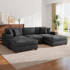 Modular Sectional Couches for Living Room, 118" Modern Upholstered Sofa Couche with Ottoman for Living Room Bedroom, Grey