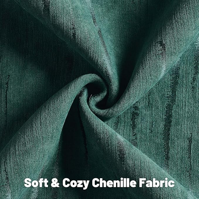 FUTEI Dark Green Chenille Decorative Throw Pillow Covers 18x18 Inch Set of 2,Soft Embossed Striped Textured Cushion Case,Modern Home Decor for Couch Bed Living Room
