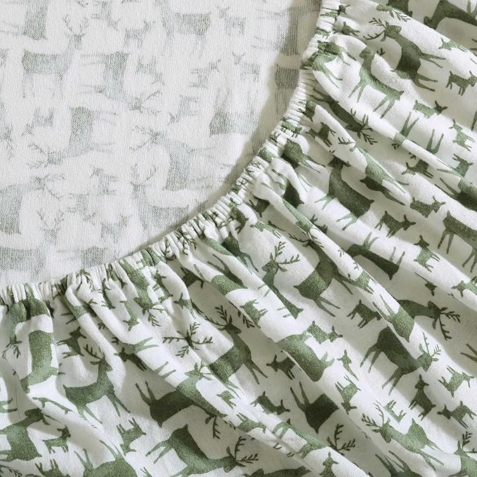Eddie Bauer - Flannel Sheets Twin Size, Anti-Pilling & Wrinkle Resistant Cotton, Touchably Soft for All-Season Comfort - Bed Sheets with Matching Pillowcase & Fitted Sheet (Deer Camp Green)