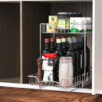 SIMPLE HOUSEWARE 2-Tier (L+L) Organizer Pull Out Under Cabinet Sliding Shelf, Chrome