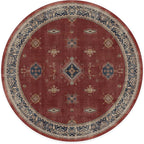 RUGGABLE Washable Vintage Area Rug – Verena Amber Red 8 ft Round, Stain-Resistant, Non-Slip – Large Machine Washable Rugs for Living Room, Bedroom, Hallway, Entryway & Office–with Cushioned Pad