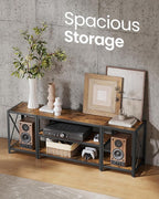 VASAGLE TV Stand with Power Outlets and LED Lights, for TVs up to 60 Inches, Entertainment Center with Open Storage Shelves, TV Console Table for Living Room, Rustic Brown and Ink Black ULTV121K01