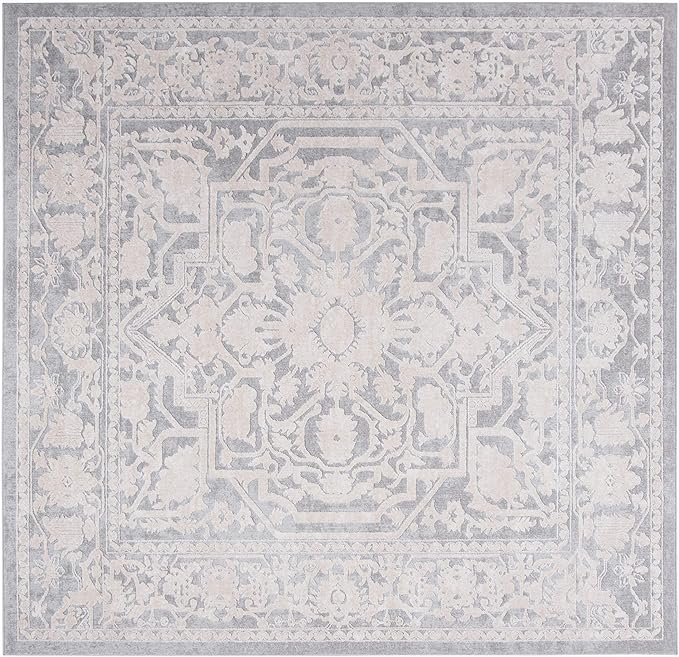 SAFAVIEH Reflection Collection Area Rug - 6'7" Square, Light Grey & Cream, Non-Shedding & Easy Cleaning, Ideal for Living Room, Bedroom (RFT665C)