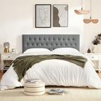 Tufted Upholstered Headboard Twin Size, Solid Wood Head Board with Durable Metal Legs, Adjustable Height Twin XL headboard from 37” to 51” Fabric Headboard in Modern Button Design, Grey