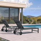 PURPLE LEAF Patio Lounge Chair Set of 3 Outdoor Chaise Lounger Aluminum Frame with Side Table and Wheels for Pool Outside Sunbathing Tanning Recliner Including Pillows Gray