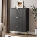 5 Drawers Dresser for Bedroom, 47" Tall Modern Chest of Drawers with Gold Handle, Fluted Wood Dresser for Bedroom, Living Room, Hallway, Entryway, Black