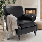 Accent Chair,22.4" Seat Depth Armchair with Roll Arms,36.6W*34.3D*34.6H Living Room Chair,Wood Legs,Set of 2,Faux Leather in Black