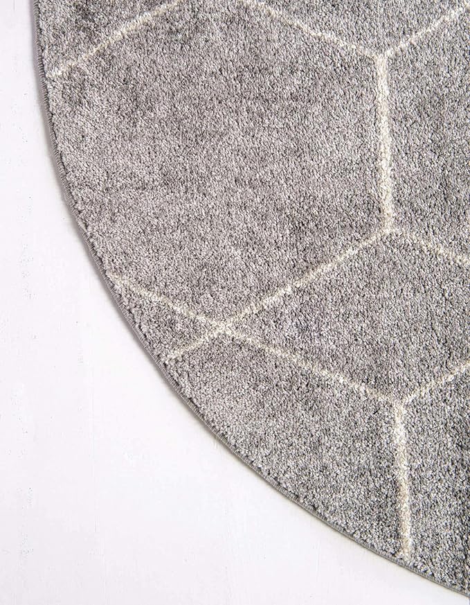 Unique Loom Trellis Frieze Collection Area Rug - Geometric (6' Round, Light Gray/ Ivory)