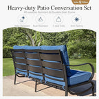 Sophia & William Patio Furniture Sets for 9 with 45" Gas Fire Pit Table Outdoor Conversation Sets, 2xSofa Chairs, 2xSwivel Cushion Chairs, 1x3-Seat Sofa, 2xOttomans for Porch Poolside Peacock Blue
