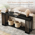 Tribesigns 2-Tier Extra Long Entryway Table, 70.9-Inch Farmhouse Console Table with Vertical Stripe Legs and with Open Shelves for Living Room, Hallway, Black