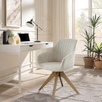 Zouron Mid Century Modern Swivel Accent Chair, Vanity Chair with Wooden Legs, Upholstered Arm Chair No Wheels, Accent Side Chair for Small Space Home Office Living Room Bedroom, Raw White