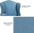 Accent Chair, High Back Upholstered Armchair with High Resilience Sponge & Wood Legs, Mid-Century Modern Comfy Single Sofa Reading Chairs for Living Room, Bedroom (Blue, Set of 1)