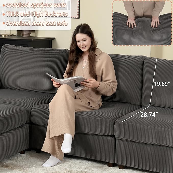 EASE MOOSE Oversized Sectional Modular Sofa,Large L Shape Sectional Couch Wide Deep Seat Modular Cloud Couch,Removable Cover