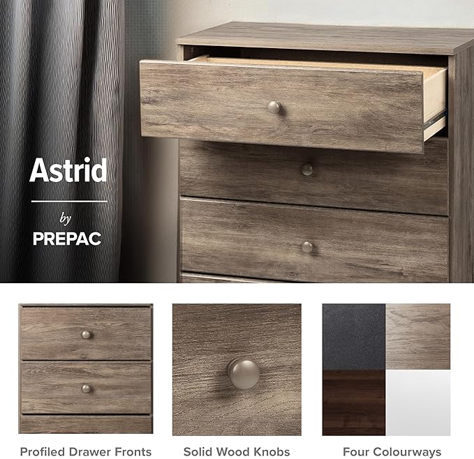 Prepac Astrid Tall Gray Dresser: 16.5"D x 19.75"W x 50"H, 6-Drawer Chest for Bedroom by Prepac - Perfect Chest of Drawers for Ample Storage, Drifted Gray