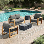 LayinSun 4 Pieces Aluminum Patio Furniture Set with Fire Pit Table, Oversized Seat with Hight Back, Outdoor Conversation Sets for Porch, Balcony, Deck