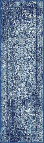 SAFAVIEH Evoke Collection Runner Rug - 2'2" x 9', Navy & Ivory, Distressed Design, Non-Shedding & Easy to Clean, Ideal for Foyer, Bedroom, Kitchen, Hallway (EVK256A)