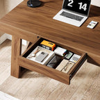 Tribesigns 55" Wide Desktop Executive Desk with Drawer, Retro Brown Computer Office Desk, Modern Wood Business Workstation Table for Home Office