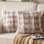 Pack of 2 Thick Plush Throw Pillow Covers Fluffy Wave Faux Fur Decorative Cushion Covers Soft Wool Pillowcase for Sofa Couch Livingroom 20x20 Inch White Taupe