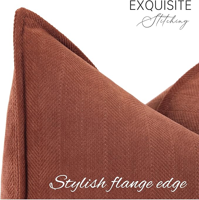ZWJD Rust Throw Pillow Covers 24x24 Set of 2 Chenille Fall Pillow Covers with Elegant Design Soft and Luxurious Decorative Throw Pillows for Couch, Bed, and Home Decor