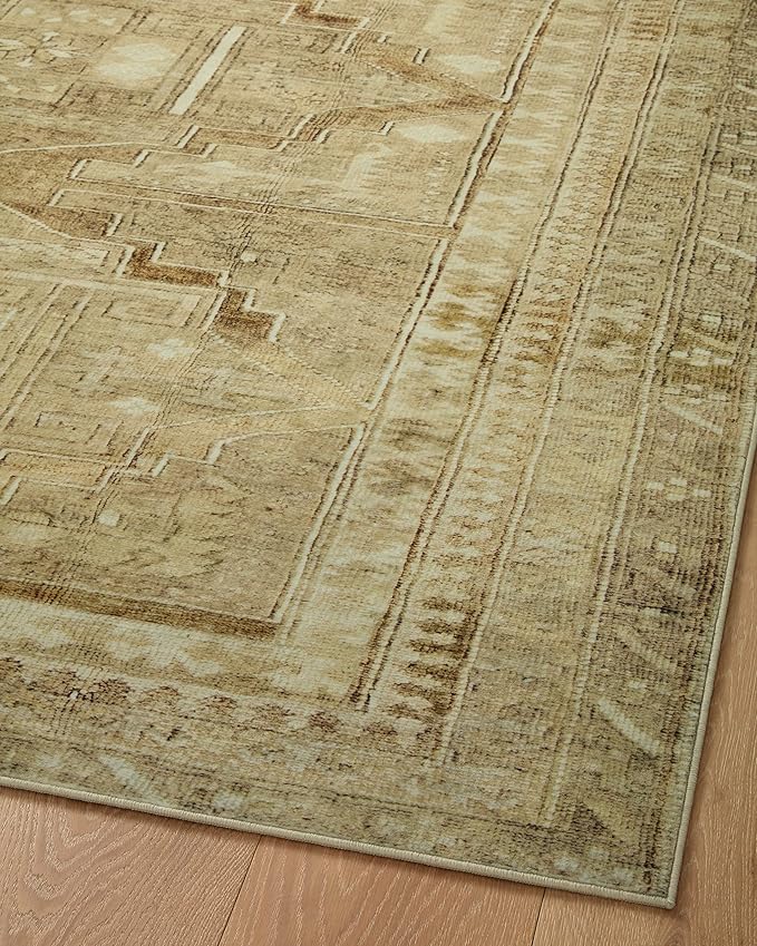 Loloi Magnolia Home by Joanna Gaines Sinclair Collection SIN-02 Khaki/Tobacco 2'-3" x 3'-9", .25" Pile Height, Machine Washable, Accent Rug