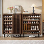 Tribesigns Shoe Cabinet with Shutter Doors, 6-Tier Entryway Shoe Cabinet with Adjustable Shelves, Wooden Modern Rack Organizer for Entryway, Hallway, Closet, Living Room, Dark Walnut