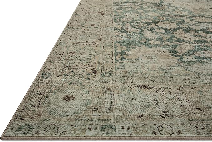 Loloi Magnolia Home by Joanna Gaines Sinclair Collection SIN-05 Jade/Sand 8'-6" x 11'-6", .25" Pile Height, Machine Washable, Area Rug