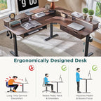 RedLemon 60 Inches L Shaped Electric Standing Desk, Height Adjustable Corner Gaming Desk with Drawers, Keyboard Tray, Power Outlets & LED Lights, Computer Desk with Monitor Shelf, Dark Walnut