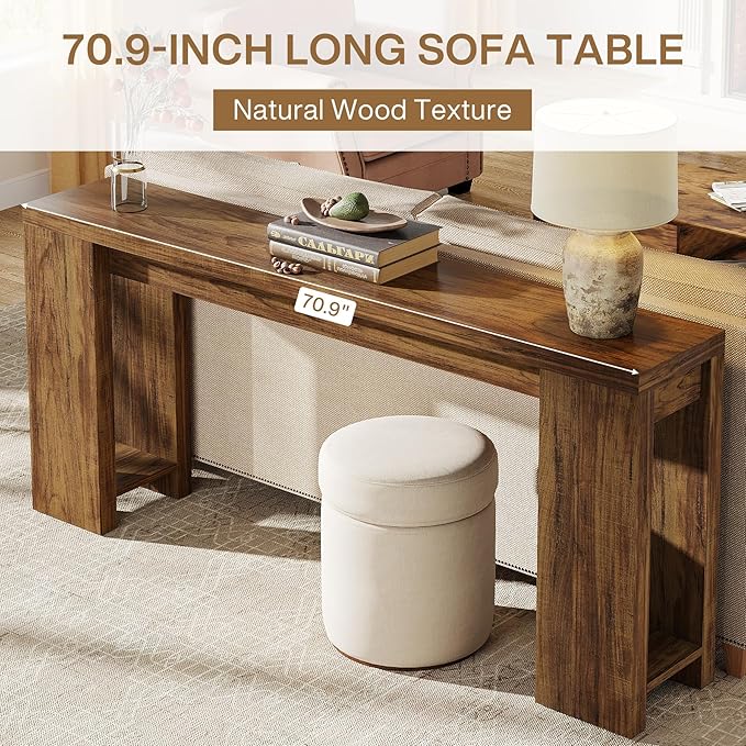 Tribesigns 70.9-Inch Long Console Table, Farmhouse Wooden Entryway Sofa Table Behind Couch, Narrow Entry Console for Living Room, Hallway, Entrance, Foyer, Walnut Brown