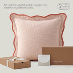 Double Stitch Scalloped Throw Pillow Covers - 100% Cotton Decorative Boho Pillow Covers 18 x 18, Made in India, Square Cushion Case, Modern Home Decor for Couch Sofa Living Room, Shell Pink