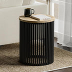 SIMPLIHOME Demy 20 inch Wide Tall Side Table in Natural Solid Mango Wood/Black Metal, Slim Round Accent Table for Living Room, Bedroom, or Entryway, Industrial Style Assembled