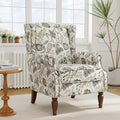 Accent Chair, Upholstered High Back Floral Armchair with Nailhead Trim & Wood Legs, Comfy Wingback Reading Single Sofa Chair for Small Spaces, Living Room, Bedroom ( Plants Beige Floral, Set of 1)