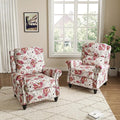 Pushback Recliner Chairs Set of 2, Upholstered Armchair Wingback Recliner Chair, Floral Fabric Push Back Recliner with Wood Legs, Rivet Trim Single Sofa Accent Chair for Living Room, Pattern White