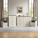 Farmhouse Dresser and Nightstand Sets, 4Pcs Bedroom Furniture Set, Nightstand Set of 2 & 55" Wide 9 Drawer and 44" Tall 5 Drawer Dresser with Large Drawers & Bar Handles, White
