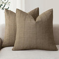 Foindtower Set of 2 Decorative Linen Check Throw Pillow Covers Neutral Farmhouse Vintage Cushion Covers Modern Boho Home Decor for Sofa Chair Couch Bedroom Living Room,24×24 Inch,Light Brown