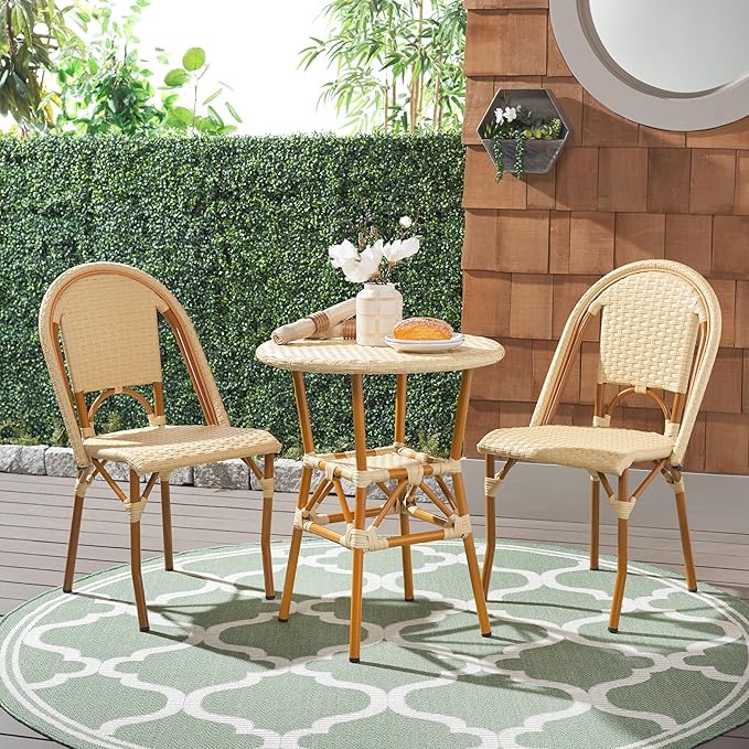 SAFAVIEH Outdoor Collection California Natural Bistro Side Chair Set of 2 (Fully Assembled)