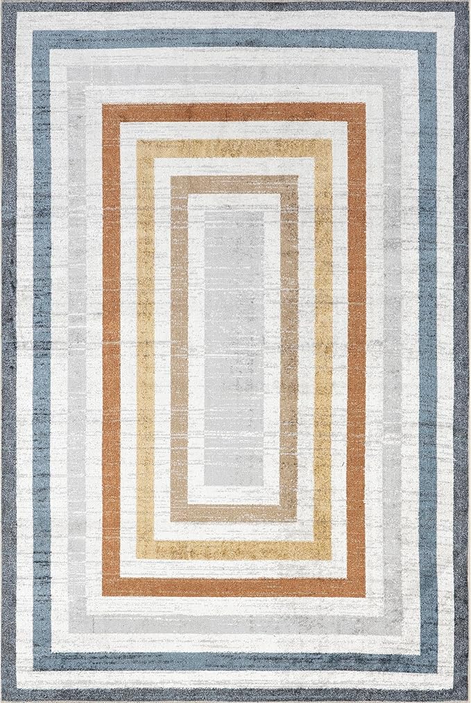 nuLOOM 6' Square Machine Washable Stain-Resistant Area Rug Low Profile for Living Room, Bedroom, and Dining Room, Alienor Multicolor