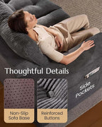 High Back Boneless Couch, L-Shaped Cloud Couch with Versatile 2-Pack Pillow Blankets, Corduroy Modular Sectional Sofa with Ottoman, No Assemble Sectional Couches for Living Room, Dark Grey