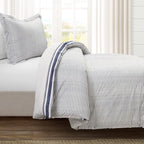 Lush Decor Farmhouse Stripe Reversible Cotton Comforter Set, 2-Piece, Twin XL Navy - Twin Bedding Set - Dorm Decor - Striped Comforter for Farmhouse Bedroom Decor