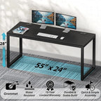 SHW 55-Inch Commercial-Grade Office Computer Desk, Black