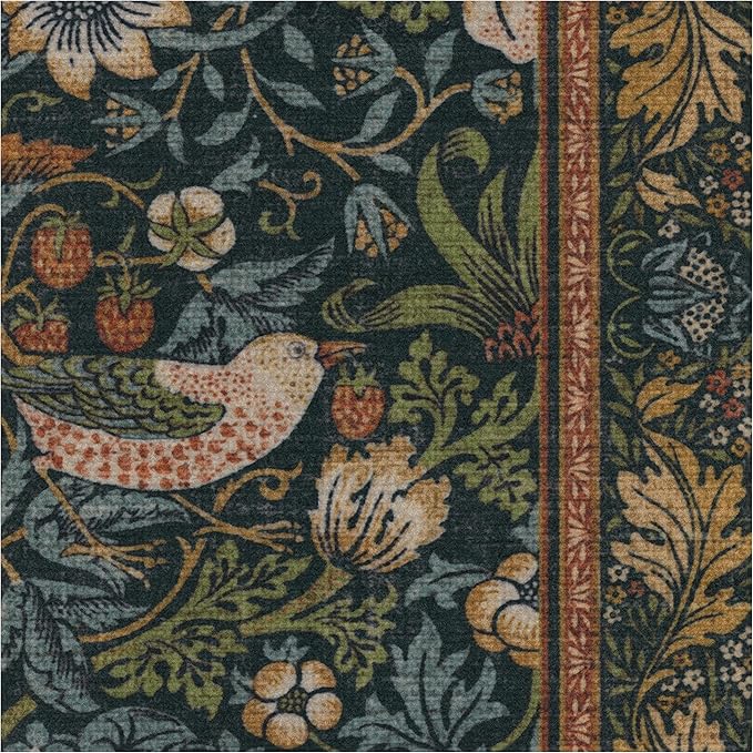 RUGGABLE x Morris & Co Washable Area Rug– Strawberry Thief Indigo 5x7, Stain-Resistant, Non-Slip – Medium Machine Washable Rugs for Living Room, Bedroom, Hallway, Entryway & Office–with Cushioned Pad