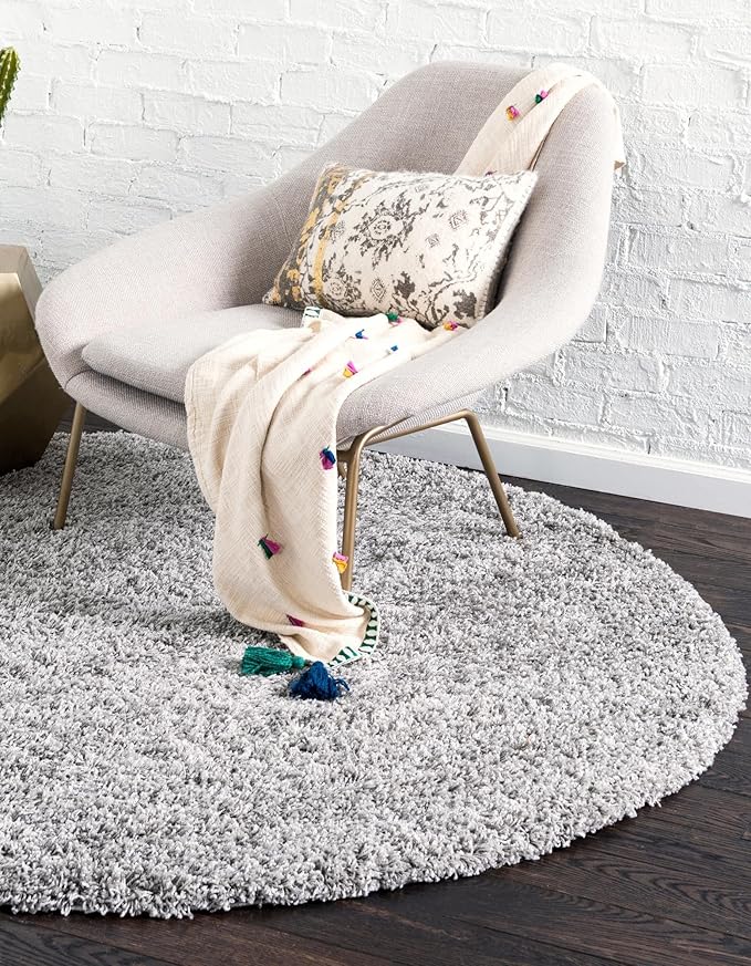 Unique Loom Solid Shag Collection Area Rug (10' 2" Round, Cloud Gray)