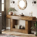 Tribesigns 63" Console Table, Farmhouse 2-Tier Entryway Table with U-Shaped Base, Narrow Long Wood Sofa Table Behind Couch Table for Living Room, Hallway, Foyer, Vintage Brown