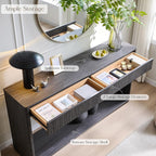 OKD 63" Fluted Console Table for Entryway, Modern Entryway Table with 2 Large Drawers, Long Sofa Table Behind Couch for Living Room, Hallway, Couch, Foyer，Dark Alder