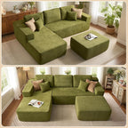 37.1" Ottoman for Couch, Teddy Fleece Memory Foam Ottoman Cloud Boneless Sectional Couch for Living Room Foot Stools No Assembly Require, Cloudy Velvet,Green